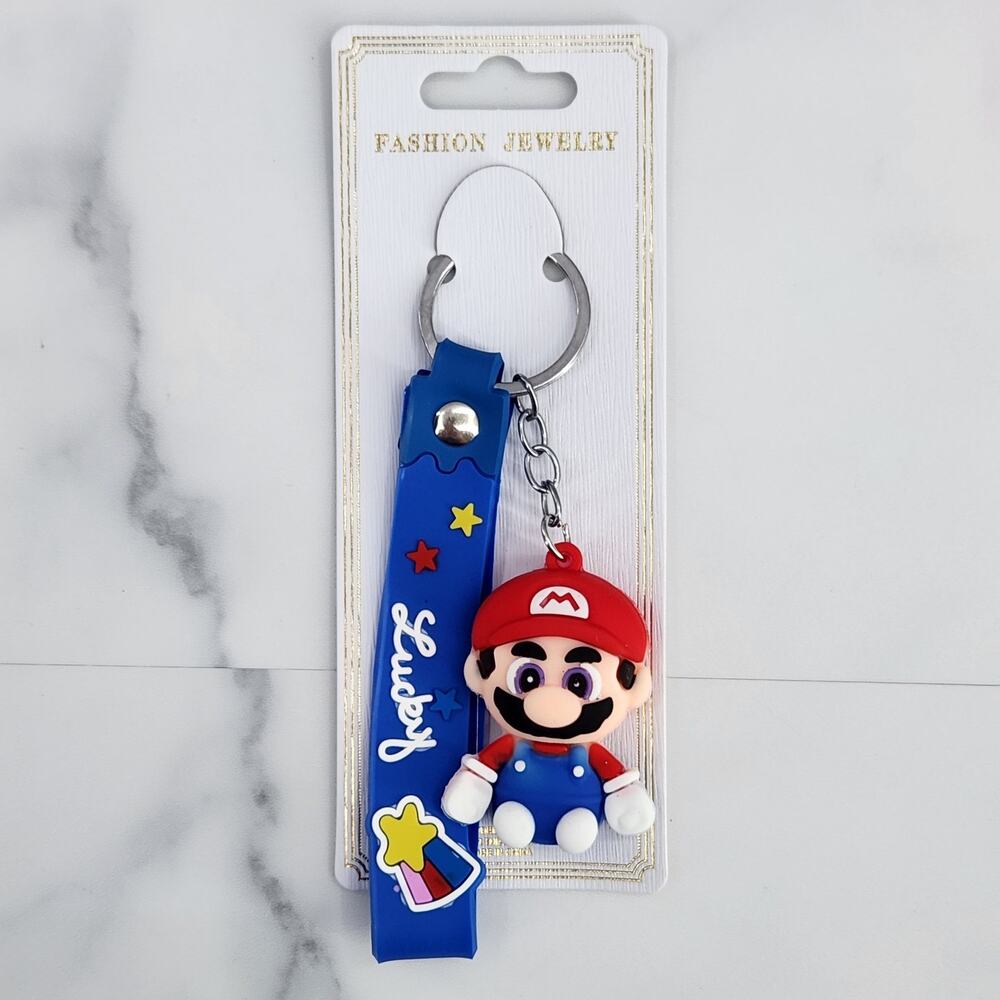 *NEW* Mario! Super Mario 3D Figure Keychain & Strap Bag Charm PVC/Silicone Blue